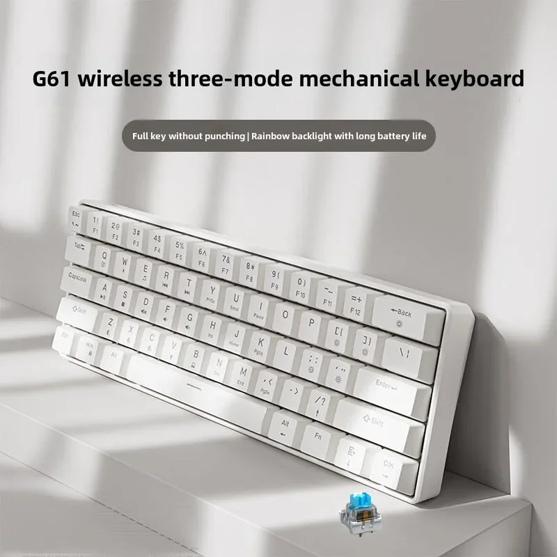 

Wired/wireless mechanical keyboard 60% gamer bluetooth backlit Keyboards for tablet mini ergonomic rechargeable key board white