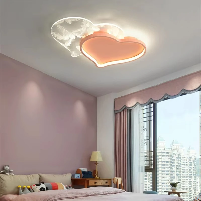 Room Decor Cute Ceiling Lights For Kids Room Baby Girl Bedroom Heart Shape Ceiling Lamp Princess Pink Chandelier Lighting