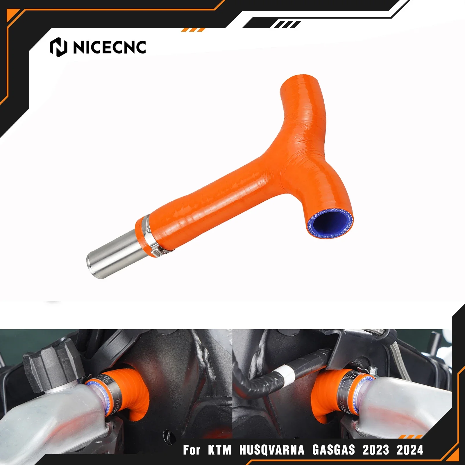 

NICECNC для Husqvarna TE300 TE300i TE250 TE250i FE 350 450 501 2024 TX300 TC125 2023-2024 210 мм комплект шлангов радиатора с Т-образной рамкой