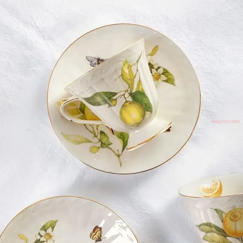 Lemon Cup Teapot Espresso Cups Europe Tea Cup And Saucers Set Ceramic Mug Coffee Cup Set With Dessert Plate Spoon Drinkware
