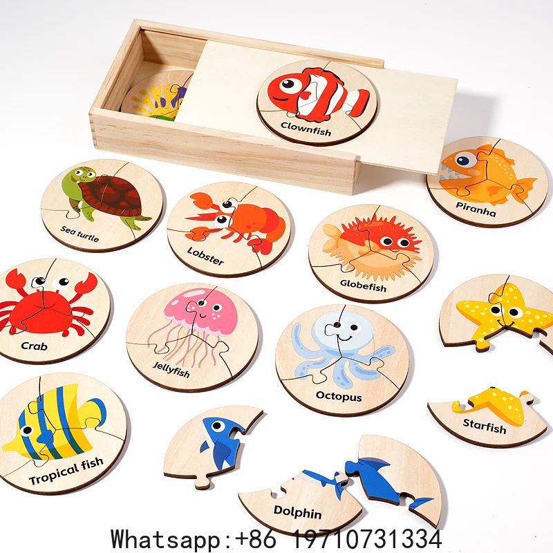 Children Montessori Educational Toys Wooden Circular Puzzle Marine Cognition Matching Game Early Preschool Toys for Kid Learning view 5