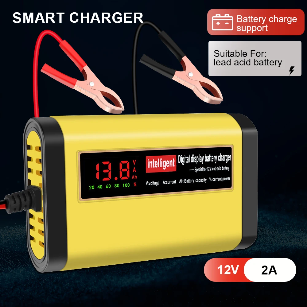 Chargeur de batterie de voiture, prise ue US UK 12V 24V, batterie au plomb, outils de réparation d'impulsions, accessoires intelligents numériques pour Automobile et moto