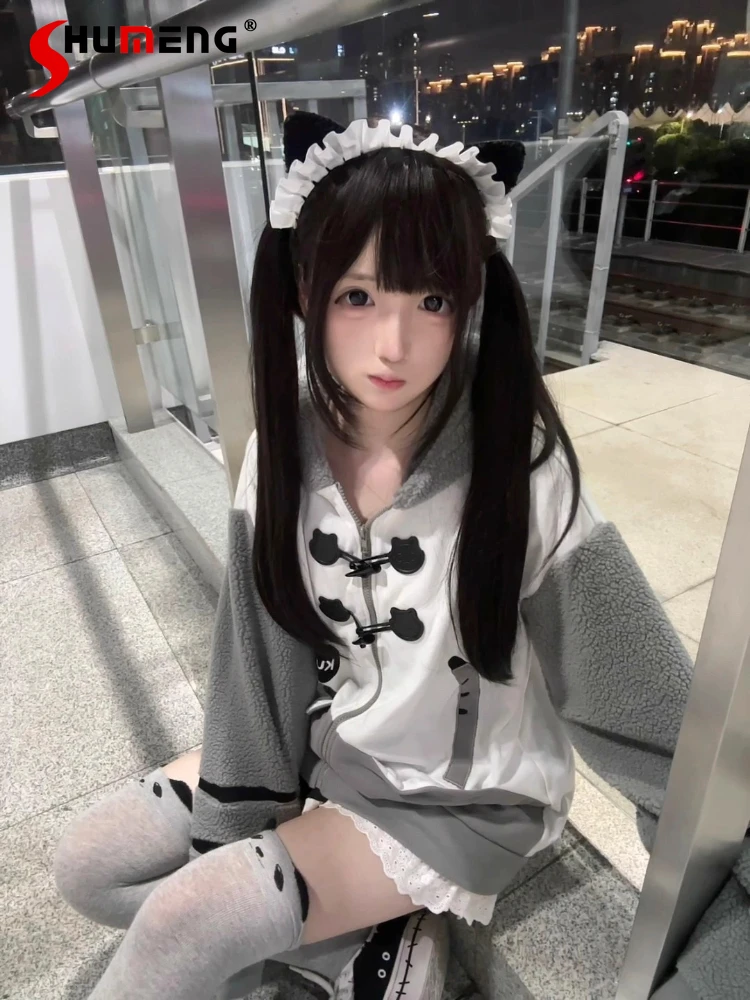 

Original Soft Girls Kawaii Hooded Plush Jacket Autumn Winter New Girl's Zipper Cardigan Jacket Student Y2K Coats for Women 2025