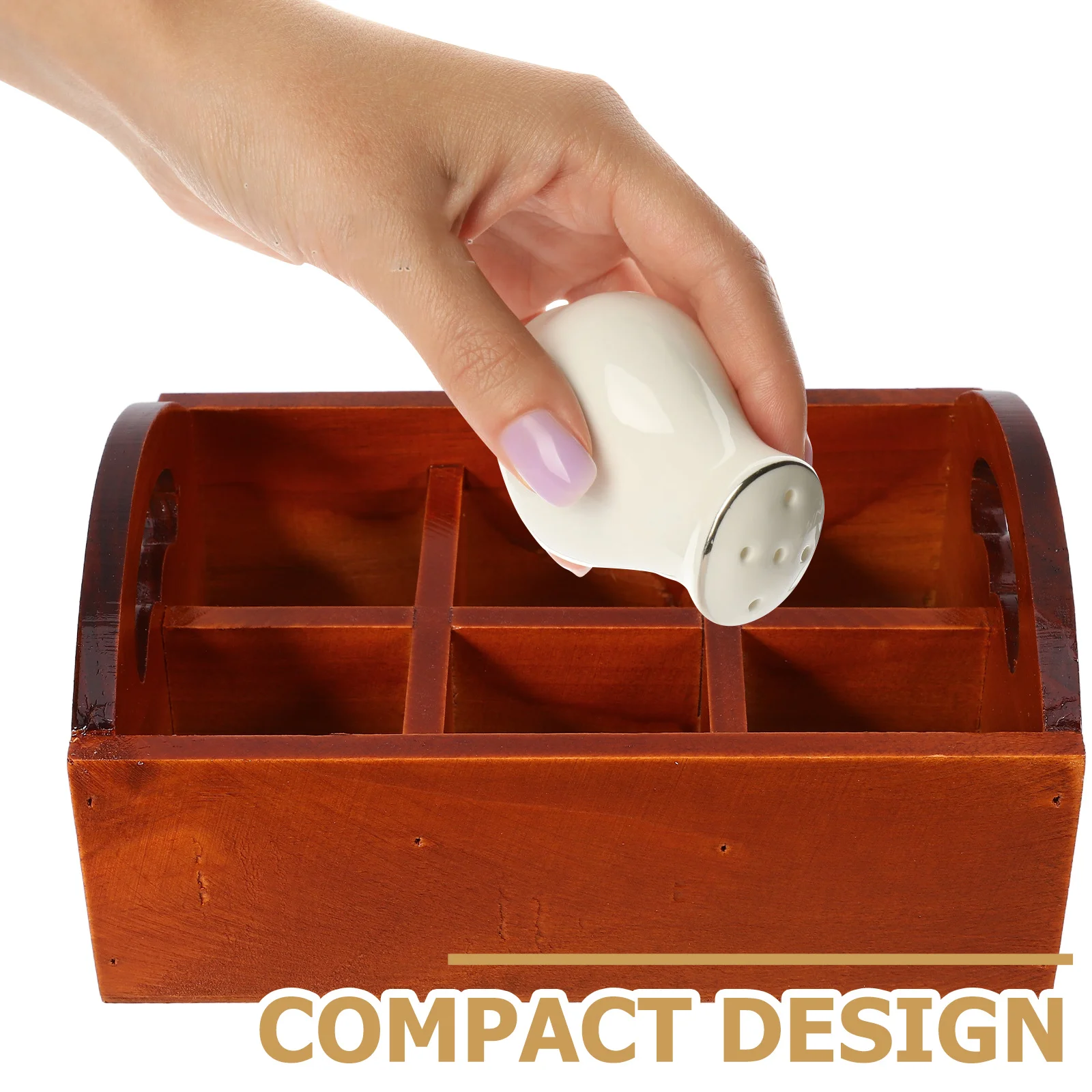 

Wooden 6-Slots Desktop Organizer Portable Storage Box for Tea Bags Coffee Seasoning Bottles Multifunctional Holder