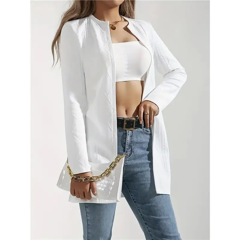 A19Q-Women's Open Front Jacket Elegant Crew Neck Long Sleeve Dressy Casual Jackets Outerwear