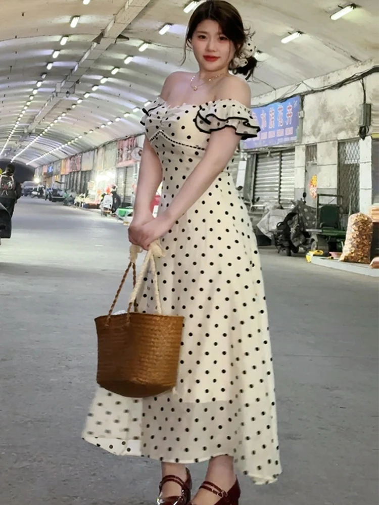 

Романтическая прелюдия: Новая летняя повседневная юбка А-силуэта с завышенной талией, в горошек, на одно плечо, для полных женщин