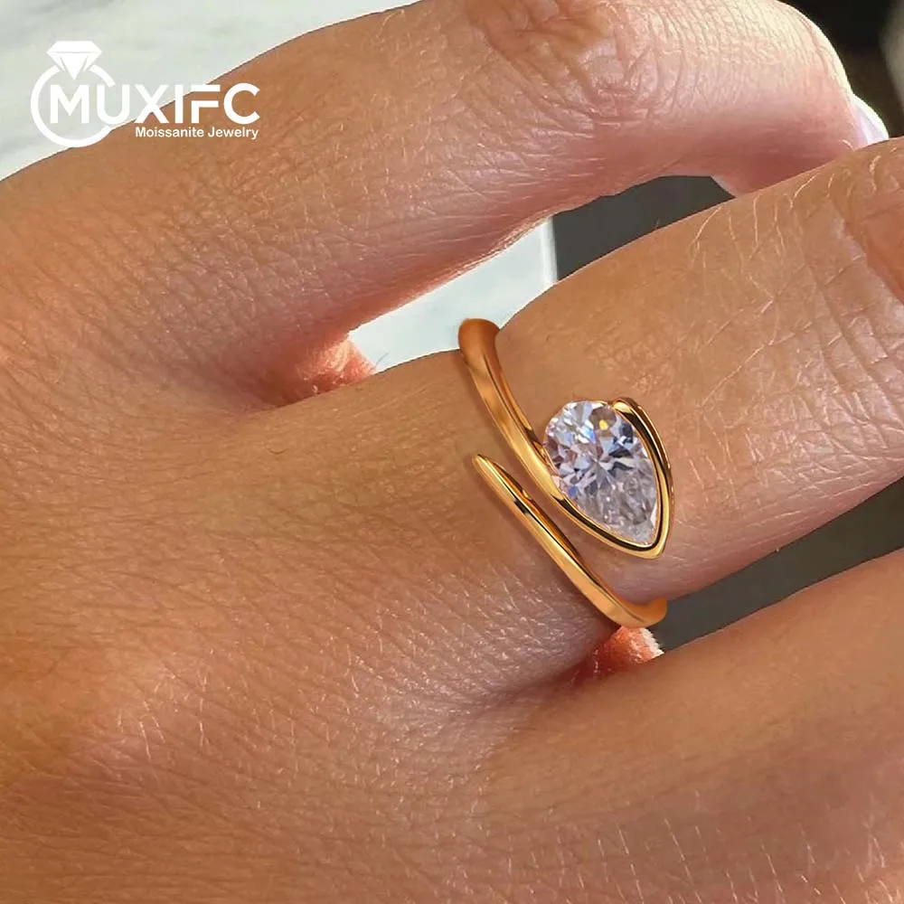 

MUXIFC 1.5ct Pear Cut Moissanite Ring for Women D VVS1 Solitaire Diamond Wedding Band with GRA Certified Adjustable Open Rings