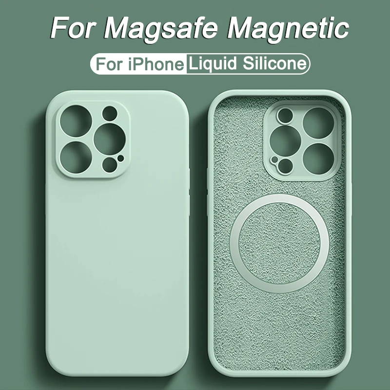 Original For Magsafe Liquid Silicone Case For iPhone 15 11 12 13 14 Pro Max mini X XR XS 8 Plus Magnetic Wireless Charging Cover