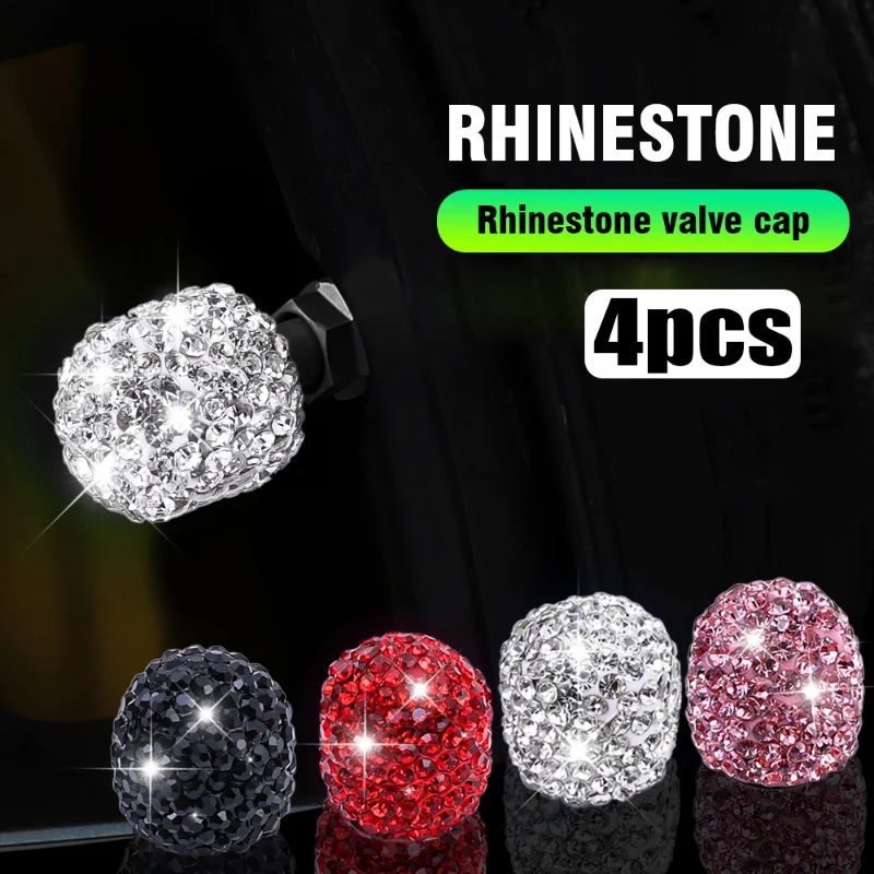 4pcs Rhinestone Shiny Tire Valve Stem Caps Diamond Bling Bling Car Wheel Valve Cover Decoration Dustproof Cap Tyre Accessories