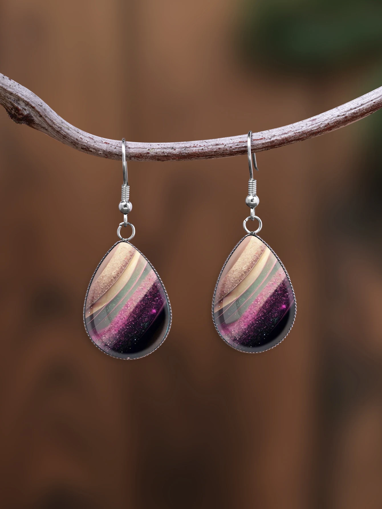 1 Pair of Earrings with Contrasting Color and Flowing Sand Patterns, Featuring Convex Glass and 316 Stainless Steel Water Drop Ear Hooks, in a Retro and Simple Style Suitable for Women for Daily Wear or as a Gift. Elegant and Simple Style Jewelry Earrings for Women, Suitable for Everyday Wear or Vacation Wear