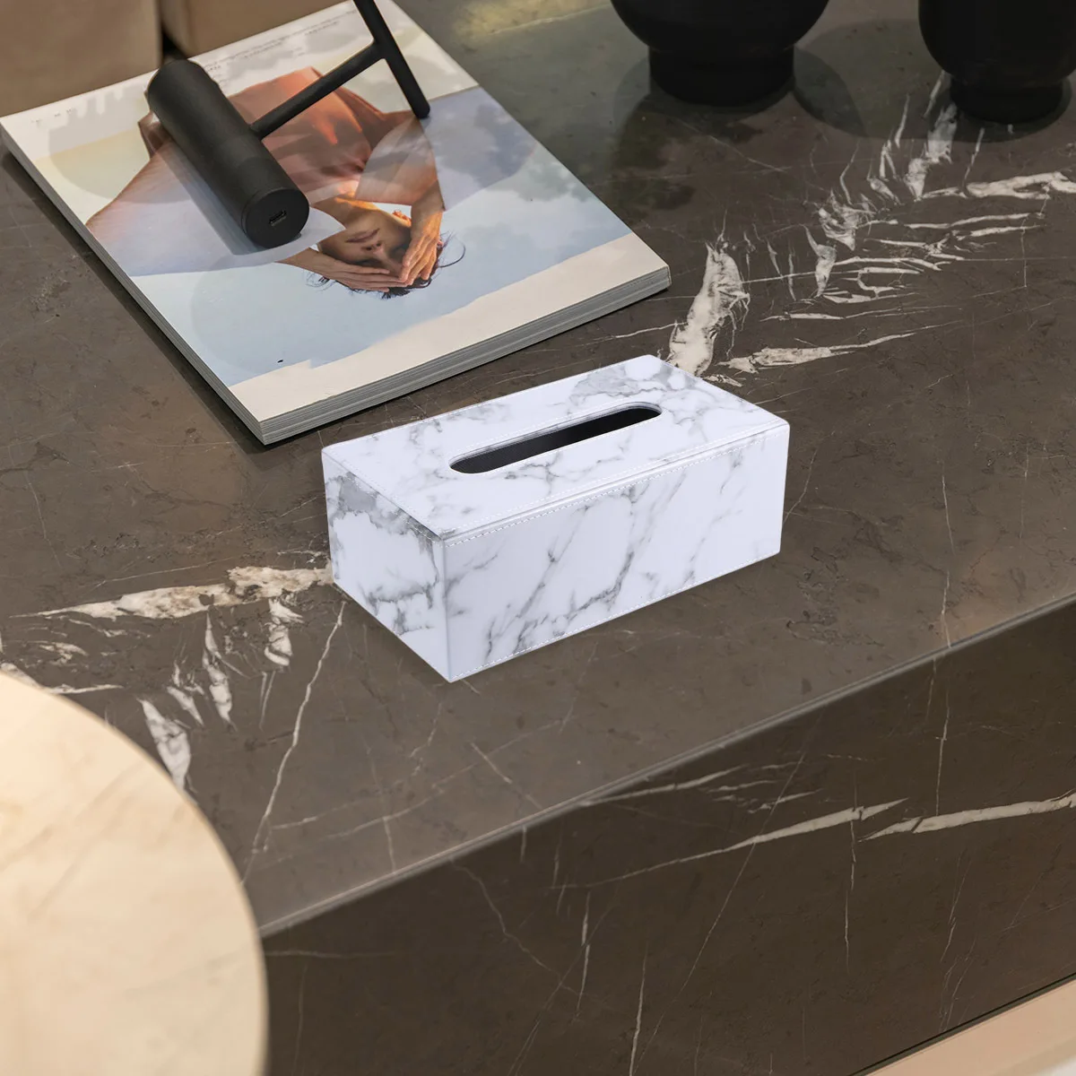 

Marbled Tissue Box Square Elegant Napkin Holder for Home Hotel Office Desktop Paper Towel Storage Tissue Box
