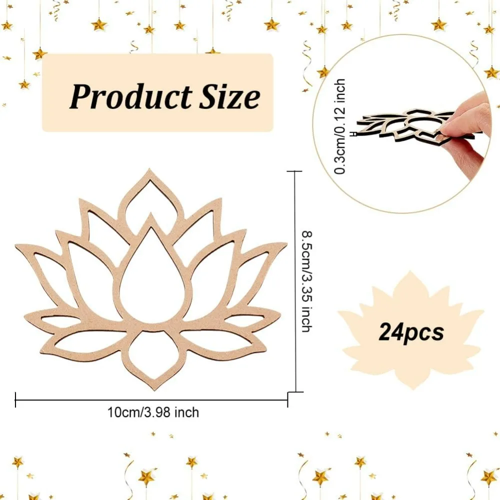 24pcs Lotus Dream Catcher Rings Wooden Macrame Hoops Smooth Unfinished Macrame Rings Flower Shape Macrame Ring for Making Kit