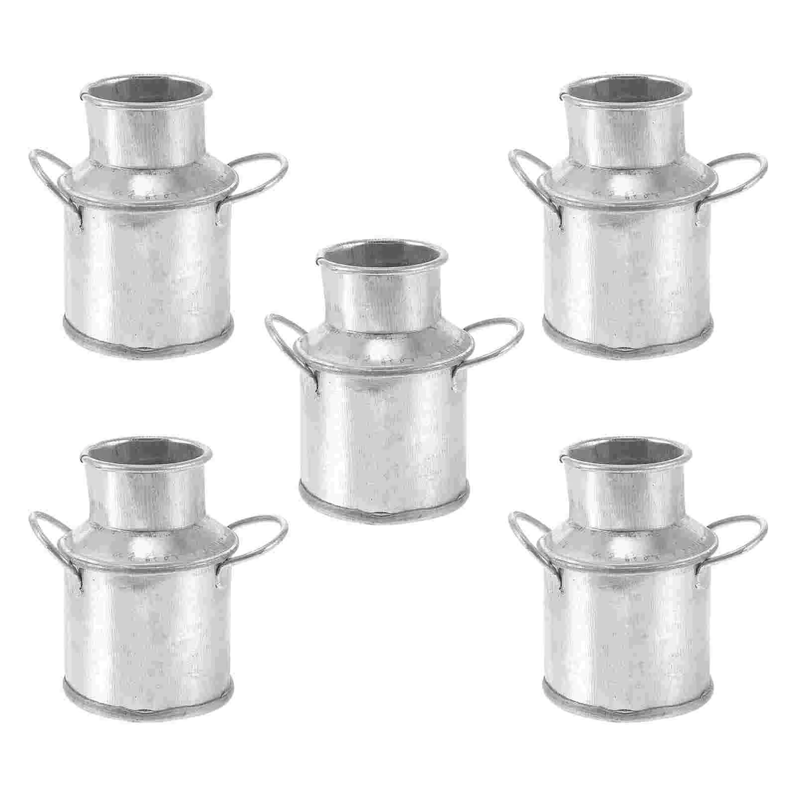 

5 Pcs Milk Jug Tin Bucket Mini Barrel Shape Iron Craft Ornament Accessories Miniature Flower Pot