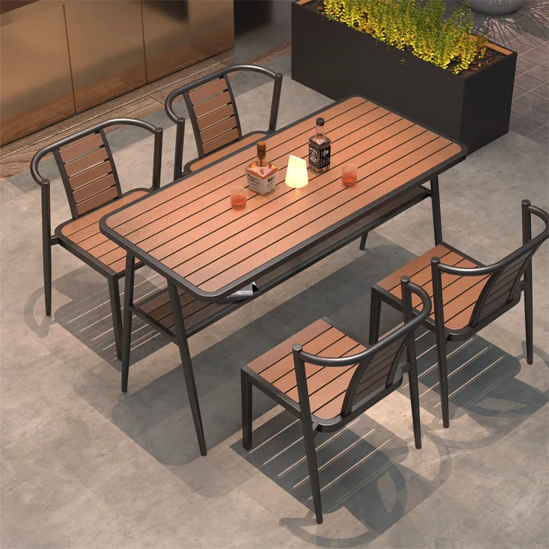 Courtyard outdoor leisure table and chair combination outdoor garden rectangular outer table tea restaurant terrace one table an