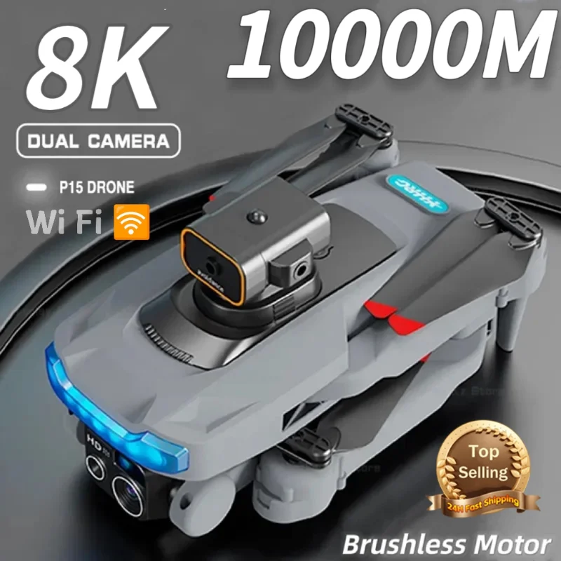 New P15 Drone Professional 8K GPS Dual Camera Obstacle Avoidance 5G Optical Flow Positioning Brushless RC Dron Quadcopter 10000M