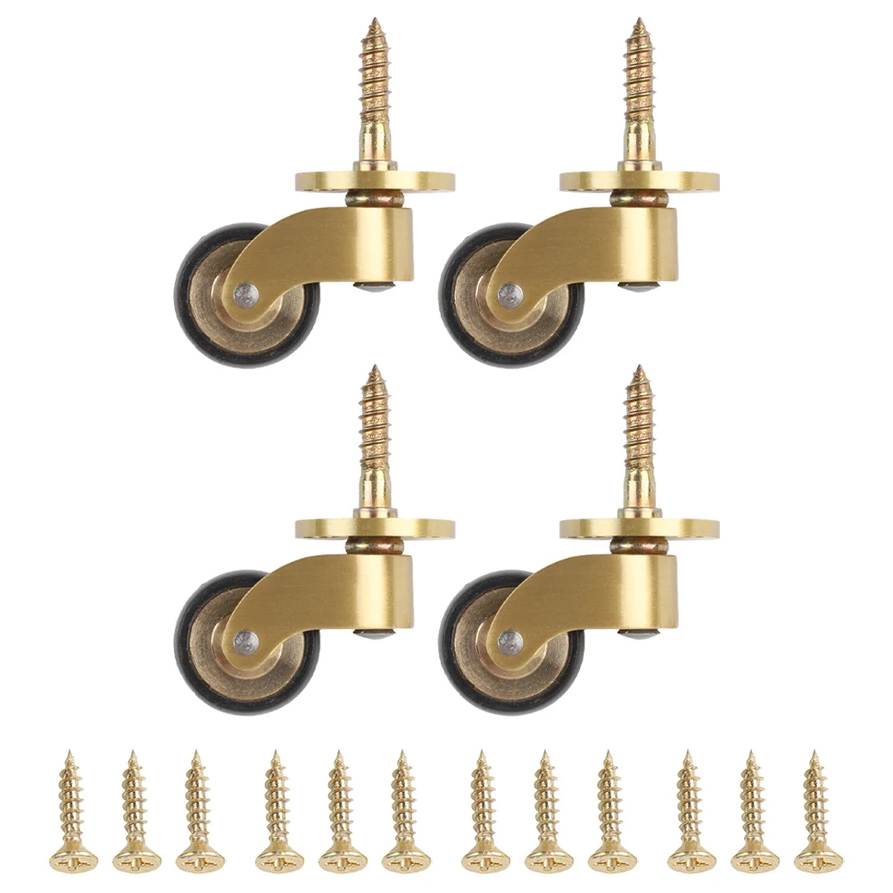 4pcs Furniture Brass Wheel 360° Rotating Casters Silent Bearing Sofa Furniture Tables Foot Roller Heavy Duty Wheel Hardware