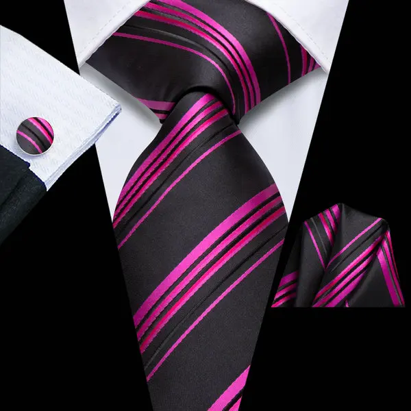 Tie Set for Men, 3-Piece Wedding Accessories with Cufflinks & Pocket Handkerchief, Striped/Floral Design