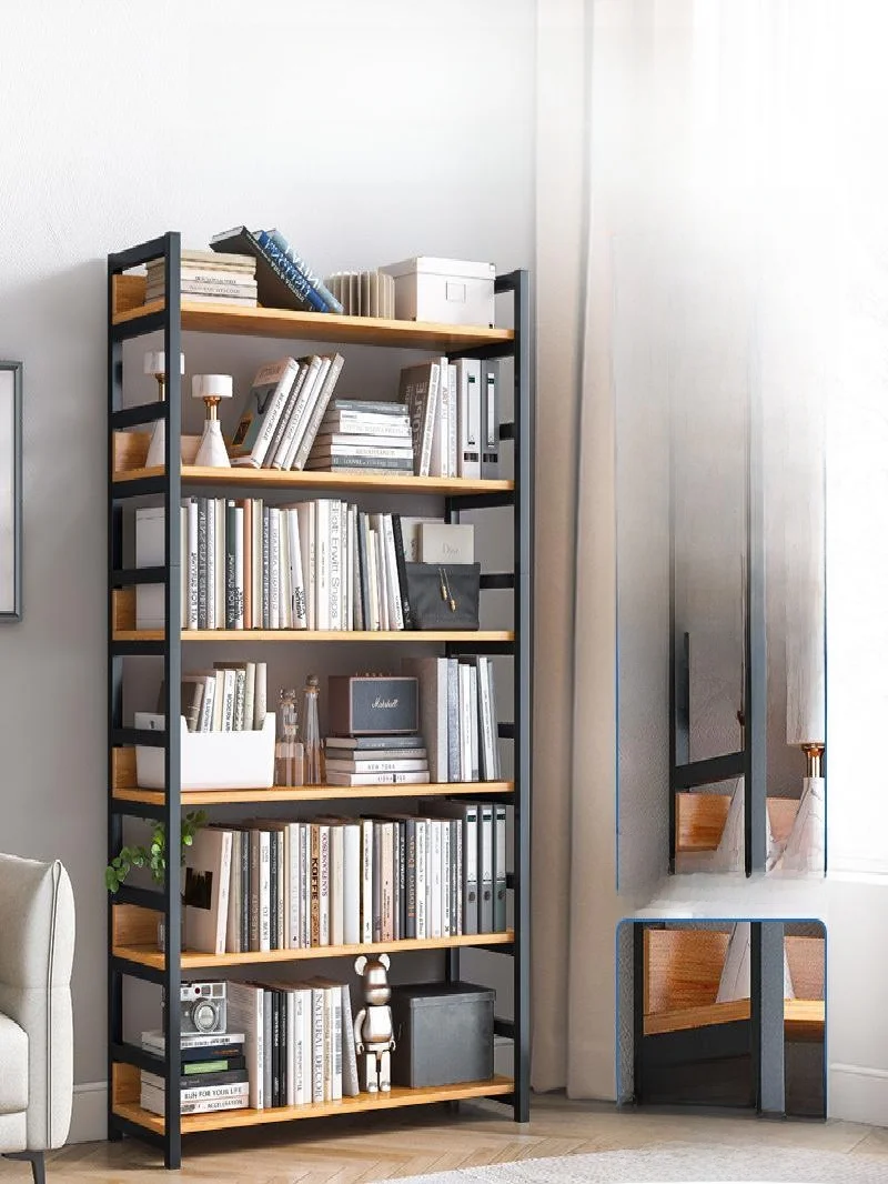 Simple Steel Wood Floor Standing Multi-layer Living Room Bedroom Storage Rack Home Use Iron Art Bookcase Organizer Shelf