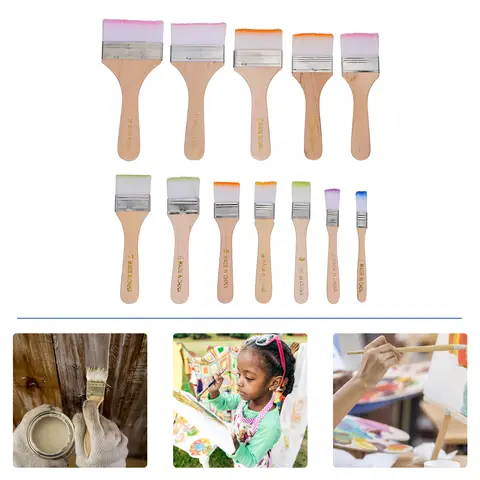12pcs Oil Painting Brush Set Nylon Hair Wooden Handle For Acrylic Watercolor Varnishes Drawing Art Craft Flat Paint Brushes