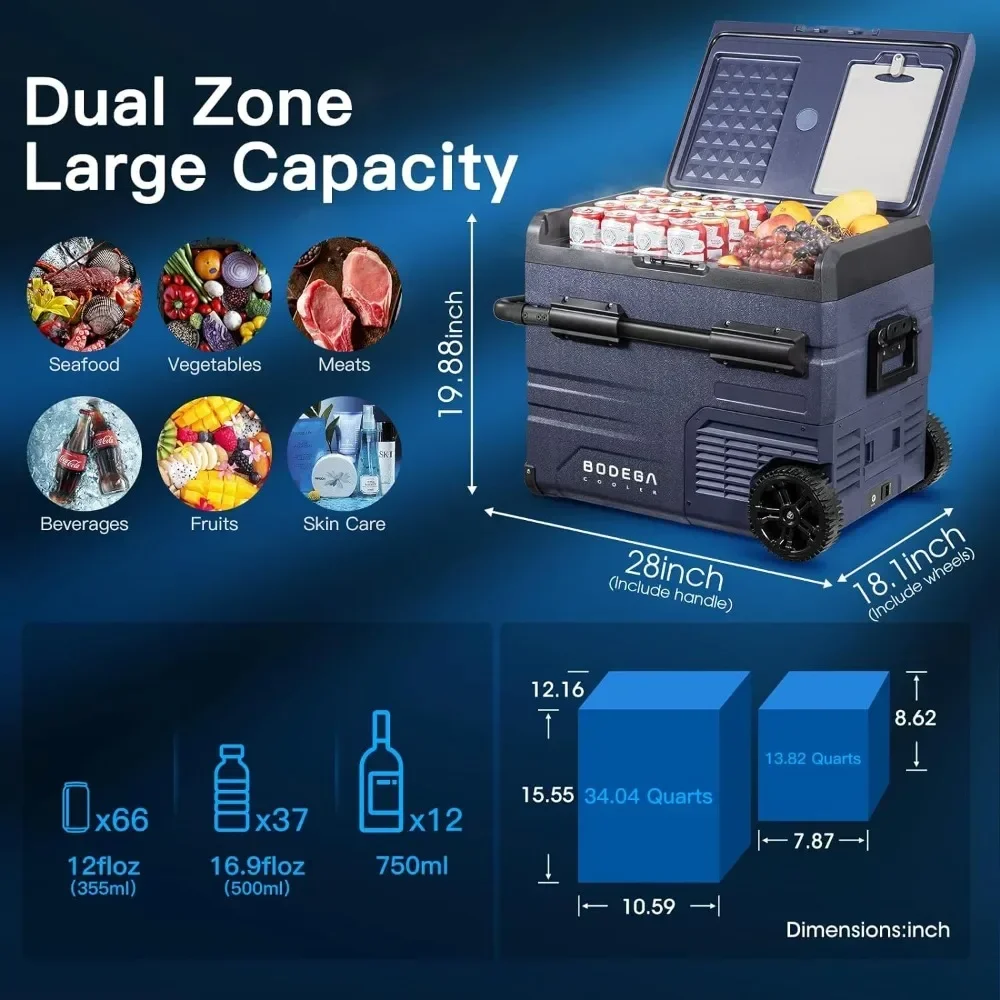 

=Car Refrigerator, RV Car Fridge Dual Zone WIFI APP Control, Portable Freezer, 48 Quart (45L)Car Cooler 12/24V DC And 100-240V A