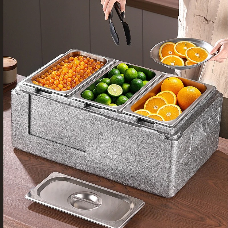 Multi-Compartment Insulated Cooler Box, Outdoor Stall Milk Tea Cold Storage Container with Lid, Thickened Drop-Proof Carrier