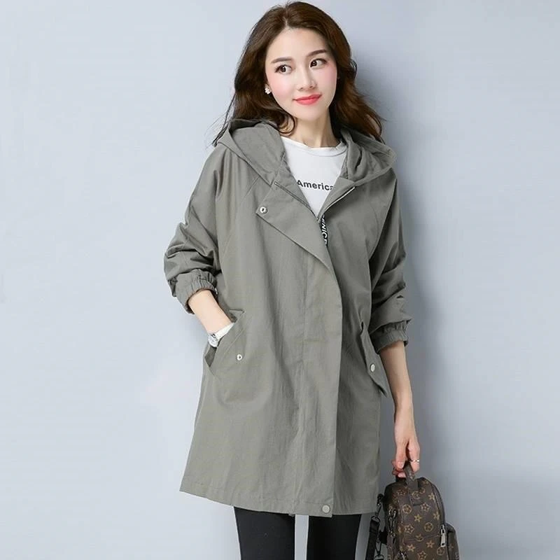 2024 Spring Trench Coat Women\'s Outerwear Loose 5XL Print Zipper Overcoat Double Layer Lining Windbreaker Female Casual Outwear