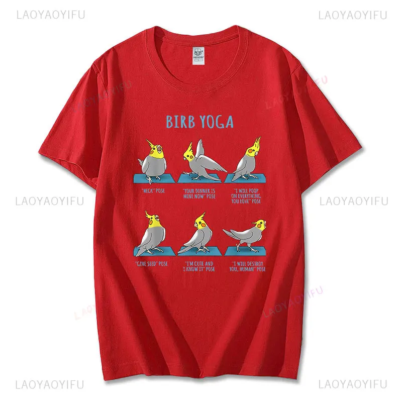 Kawaii Clothes Cockatiel Yoga Poses T-shirt Birb Memes Cute Parrot Graphic Tshirts Summer Cartoon Camisa Cool Cotton Short-sleev image 3
