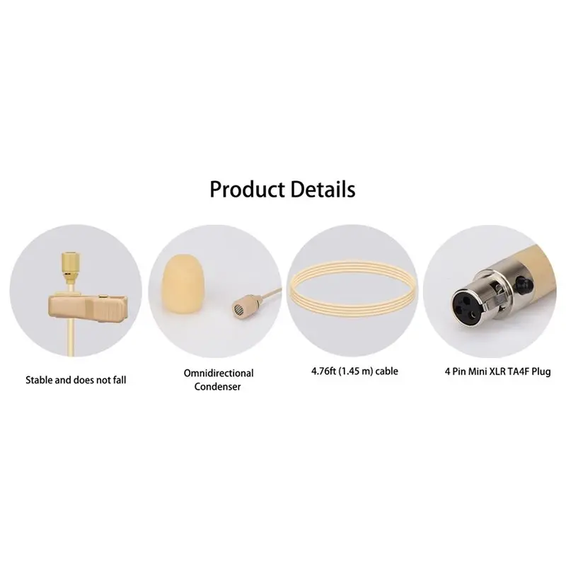 B04C-Collar Style Microphone,Condenser Microphone,Suitable For Wireless Waist Pack Transmitter,4-Pin TA4F Plug