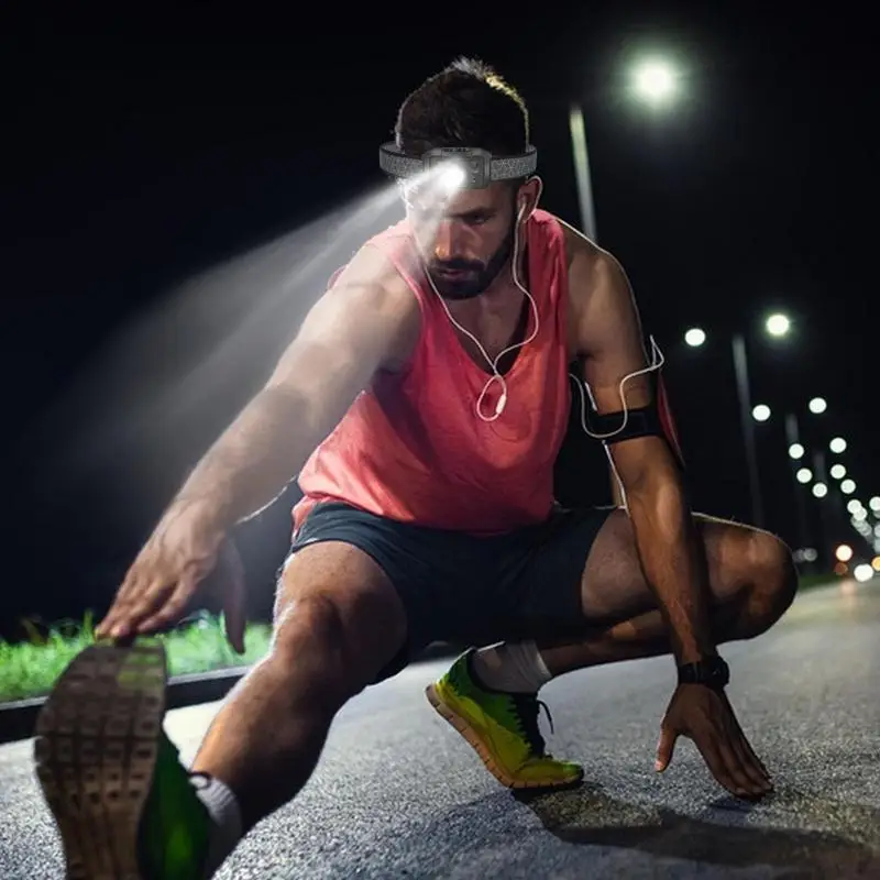 פנס ראש LED עם חיישן תנועה, עמיד למים IPX4, טעינה חוזרת, 5 מצבי תאורה, פנס קשיח לריצה, רכיבה על אופניים ודיג