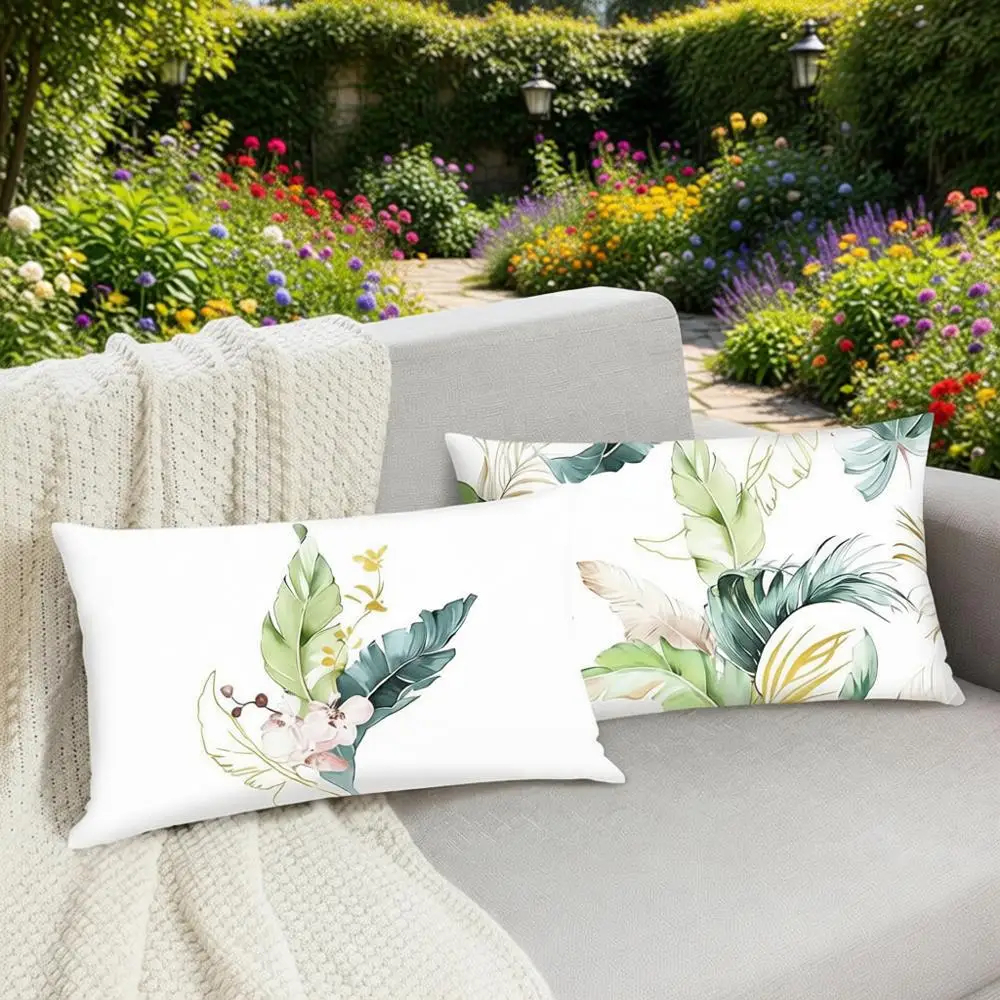 

Наволочки с изображением тропических листьев, 12x20 дюймов, зеленые и розовые, декоративные для дивана, кровати, дома, сада, патио