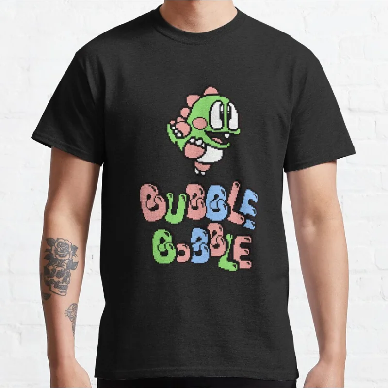 

80s Vintage Kawaii dinosaur Japan Arcade game Bubble Bobble Retro Cute Dragon graphic t shirts large size S-6xl tops