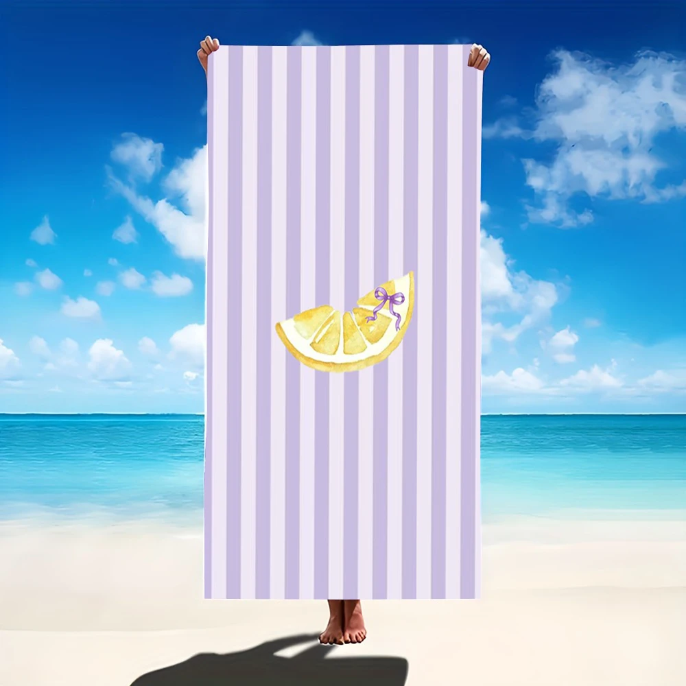 Striped Lemon Slice Print Beach Towel Pastel Fruit Design Towel for Men and Women Ideal for Summer Beach Trips and Activities