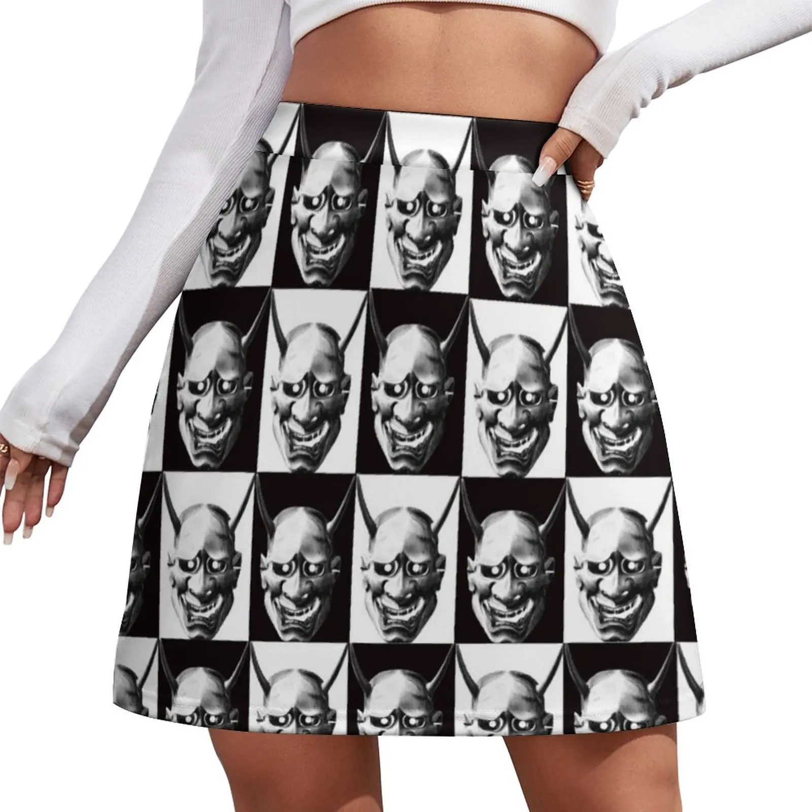 Checkered Hannya Pattern Mini Skirt skirt set Skirt shorts japanese kawaii clothes