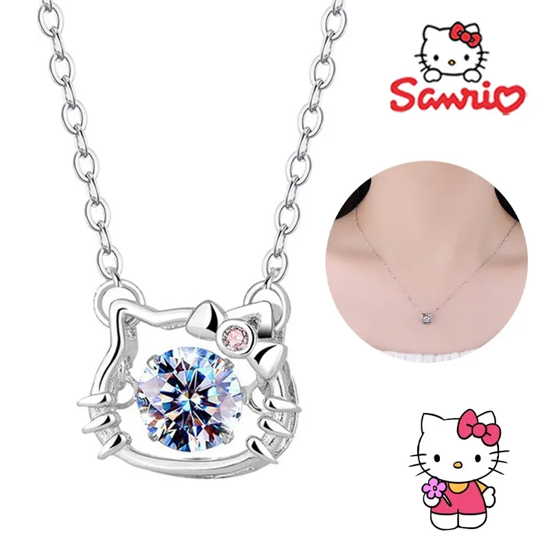 Sanrio Hello Kitty Necklace Fashion ladies Cartoon Hollowed Zircon Necklace Women Clavicle Chain Valentine Gift for girlfriend