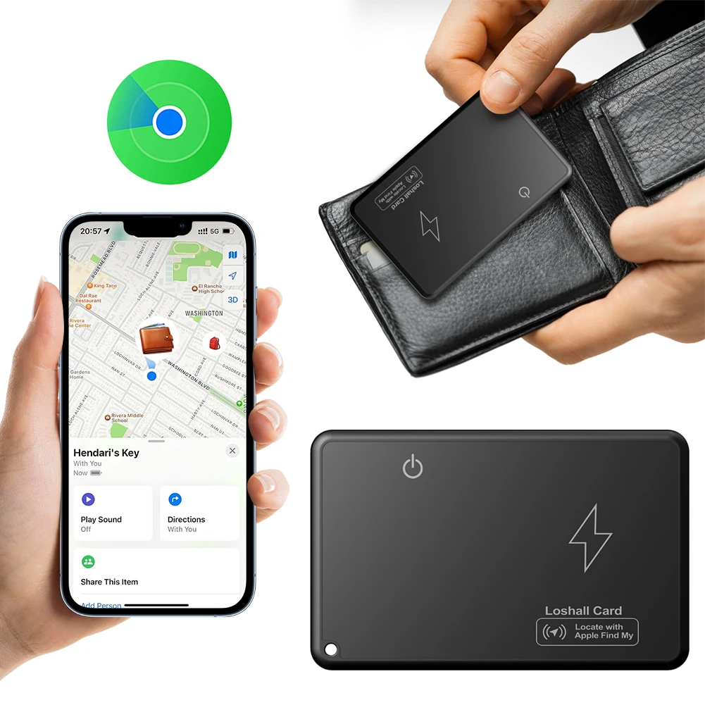 Wireless Charging Wallet Tracker Card Mini GPS Locator Card Tracking Device Work with Apple Find My App Thin GPS Item Finder