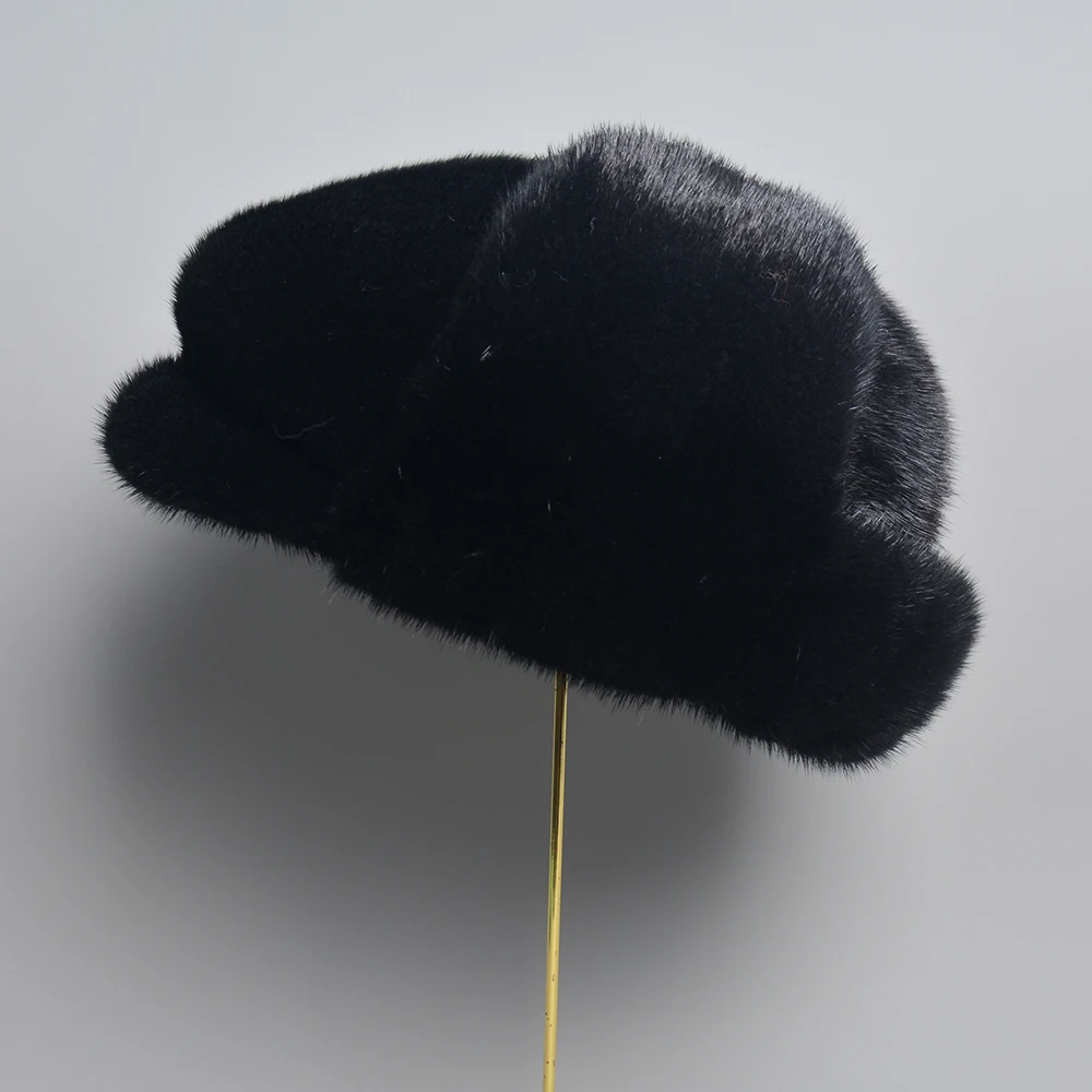 Fur Mink Hats For Men Solid Black Caps For Men Fashion Best Selling 2024 Warm Winter Men\'s Hat Cap