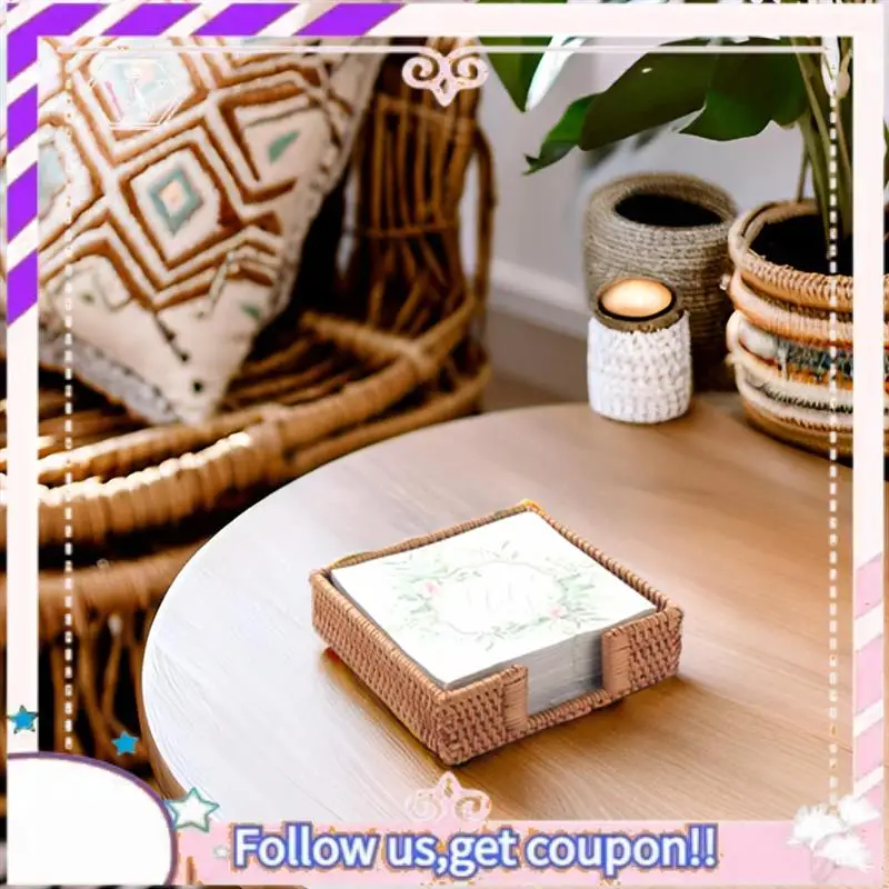Premium Rattan Napkin Holder Square,Wicker Napkin Basket For Kitchen,Flat Napkin Holders For Paper Napkins,Woven Napkin Holders