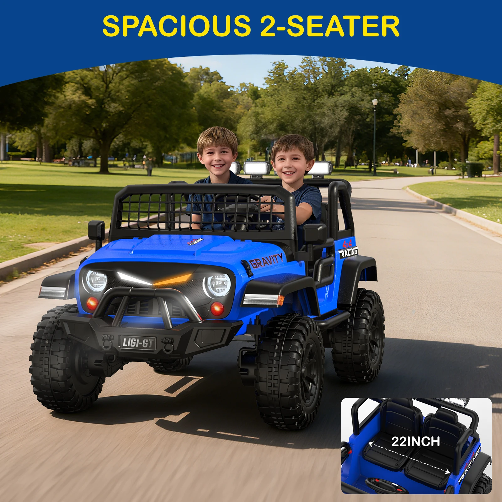 ركوب بمقعدين LIGIANT 24V 4WD، جهاز تحكم عن بعد، ممتص للصدمات، 3 سرعات، بداية ناعمة، LED، موسيقى وبلوتوث، هدية عيد الميلاد