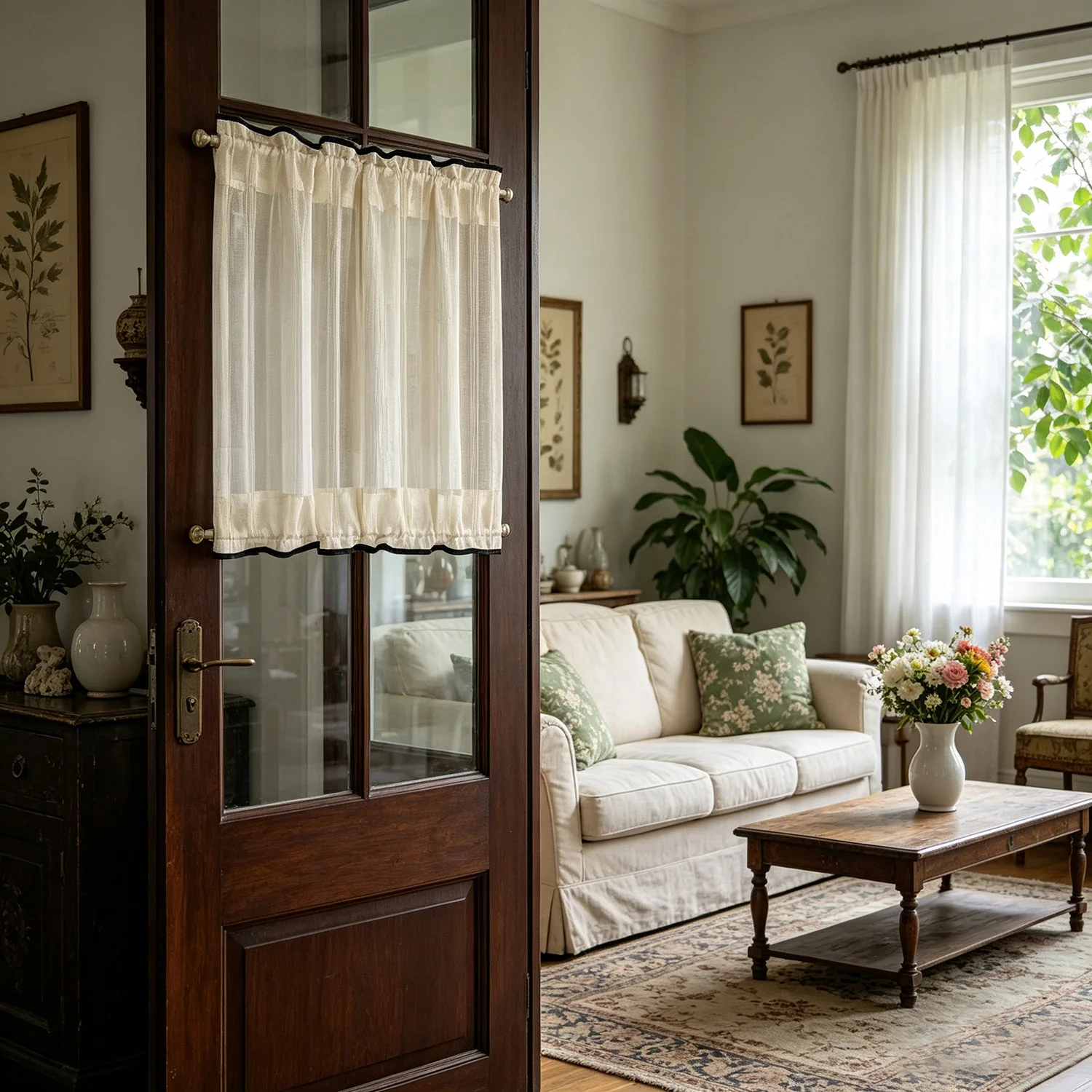 Japanese-style Linen Striped with Black edge Trim, fixed top and bottom Rods Curtain Panel For Living Room,Balcony Sliding Door