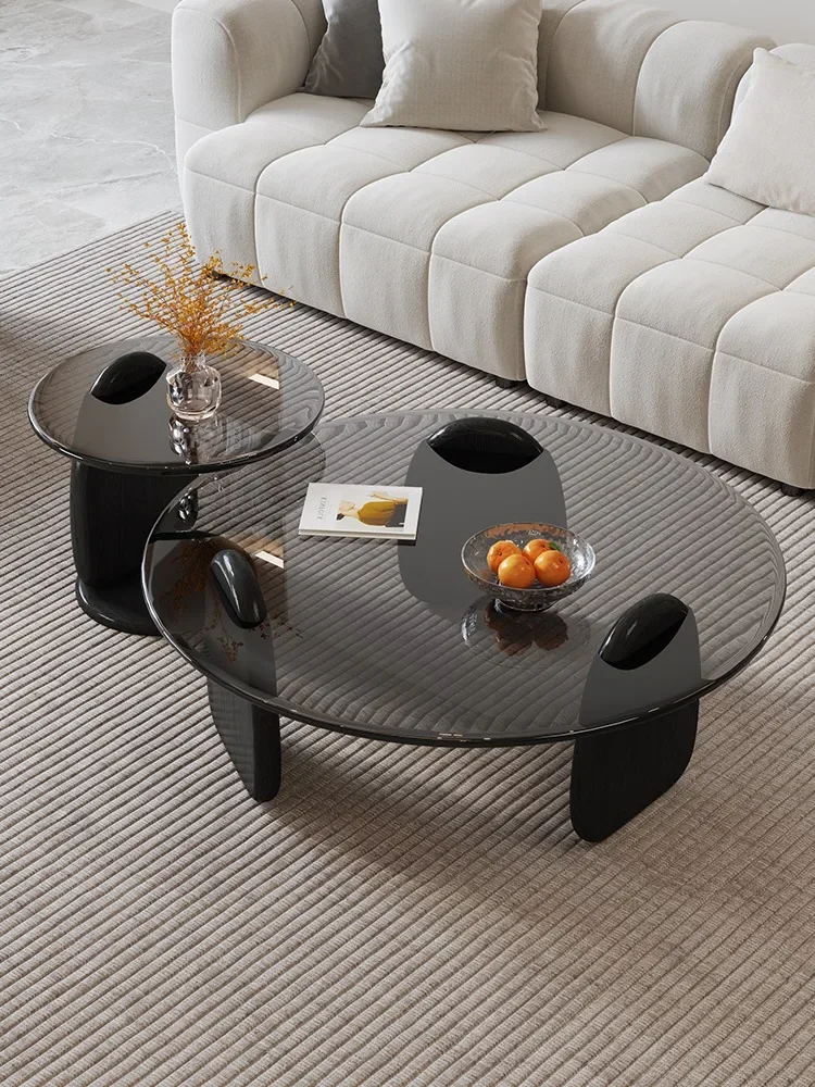 Tempered Glass Tea Table Living Room Household Circular Combination Nordic Network Red Style Minimalist Tea Table