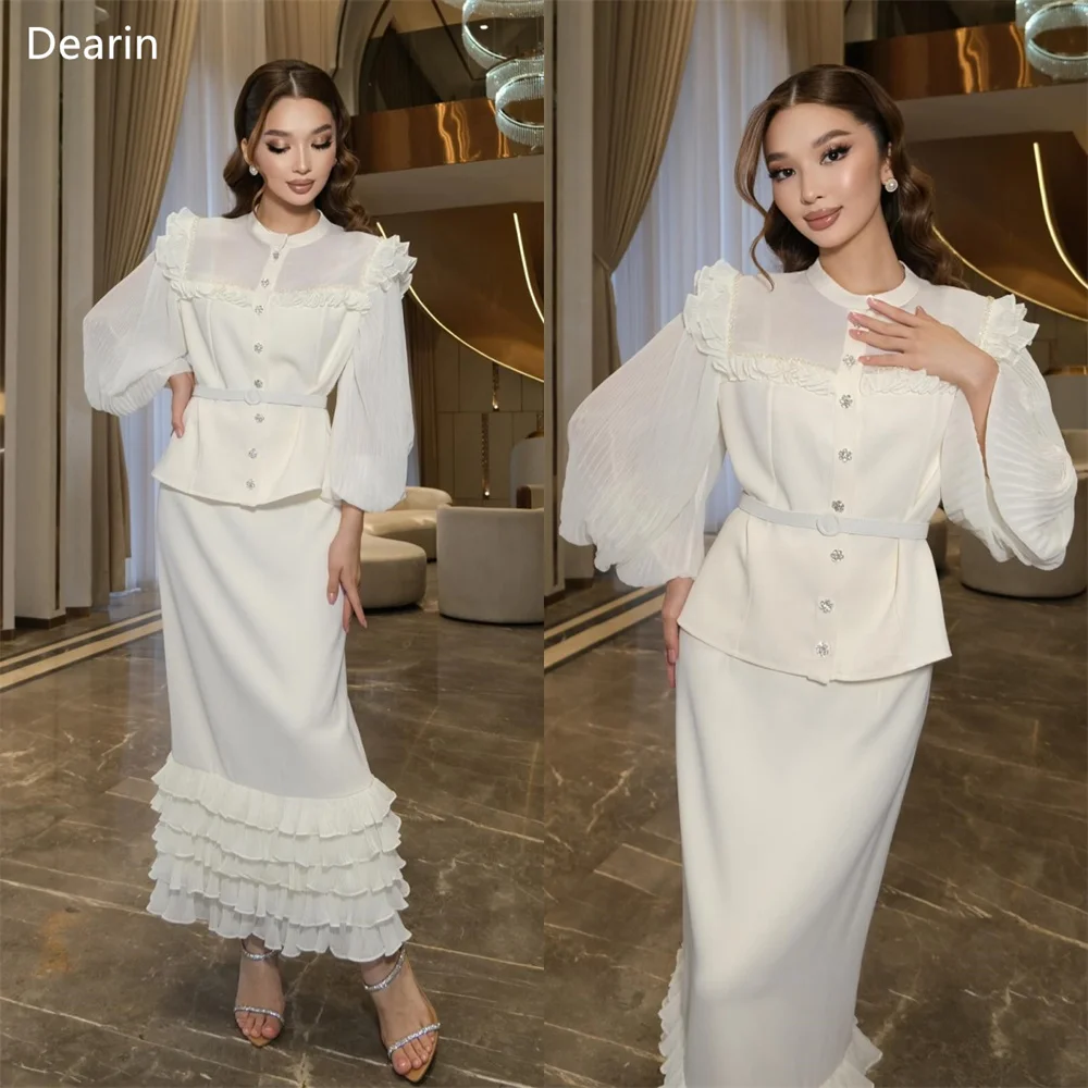 

Customized Evening Gown Dearin Scoop Neckline Column Ankle Length Skirts Layered Tulle Flouncing Bespoke Occasion Dresses Prom F