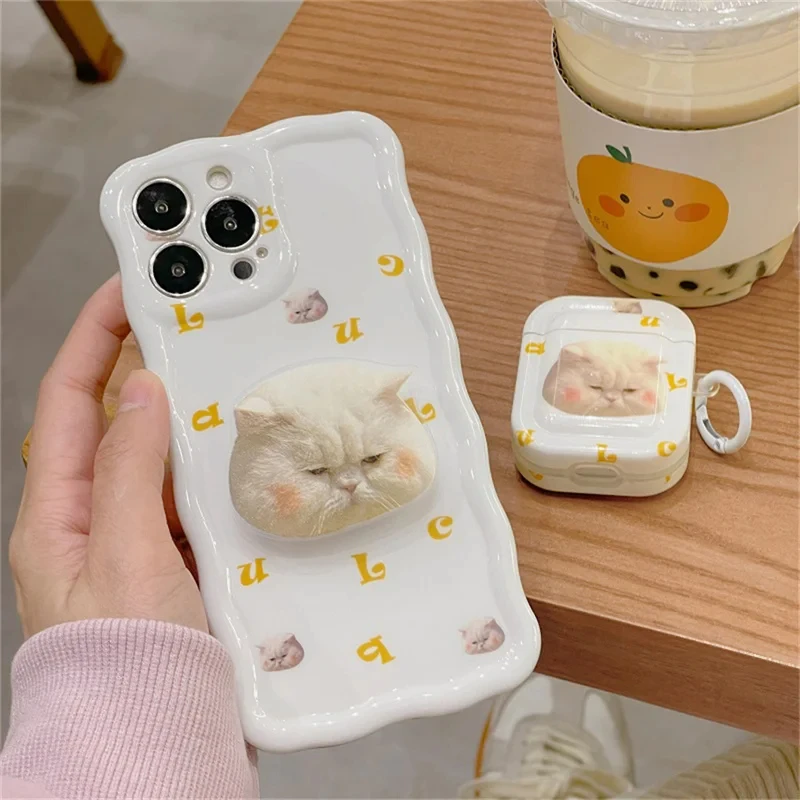 Korean Cute Sad Cat Griptok Bracket For iPhone 15 Korean Cartoon Lovely Kitty Phone Holder Ring Support Stand Grip Tok Gift