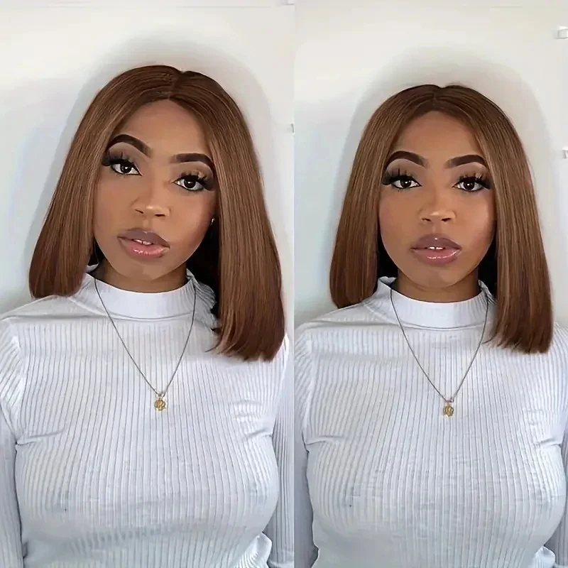 Dark Brown Short Bob Wig Silky Straight Blunt Cut Short Wigs 200% 13x4 HD Transparent Full Frontal Lace Frontal Wigs For Women