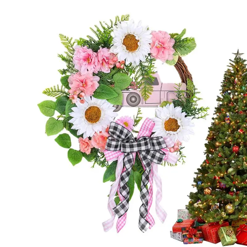 

Christmas Door Wreath Pink Flower Garland Artificial Front Door Christmas Wreath Farmhouse Wreaths For Christmas Decorations