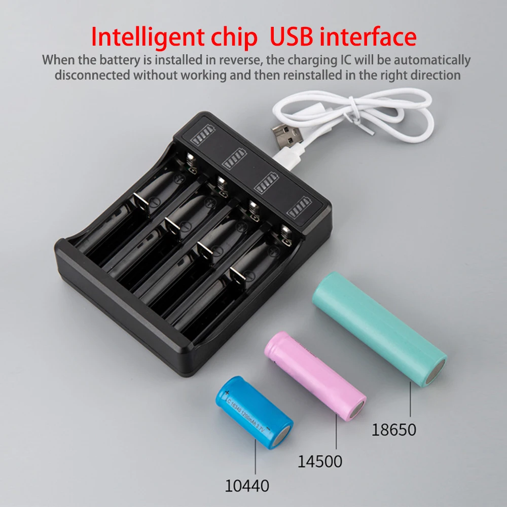 Universal Usb Battery Charger 18650 Universal Smart 4 Slot Charger Lithium Batteries Charging Adapter With Indicator Light Acces