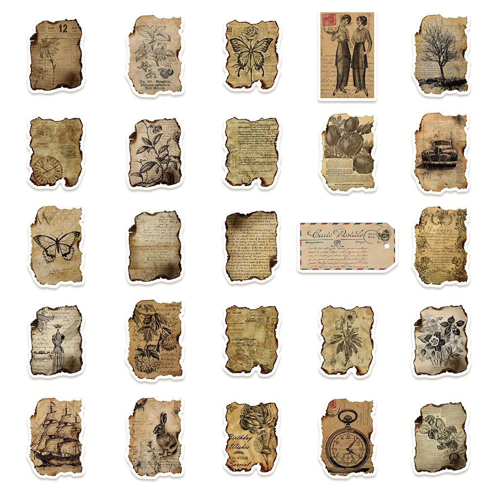 10/30/50pcs Vintage Art Manuscript Stickers Funny Graffiti Sticker DIY Skateboard Phone Notebook Creative Retro Style Decals Toy