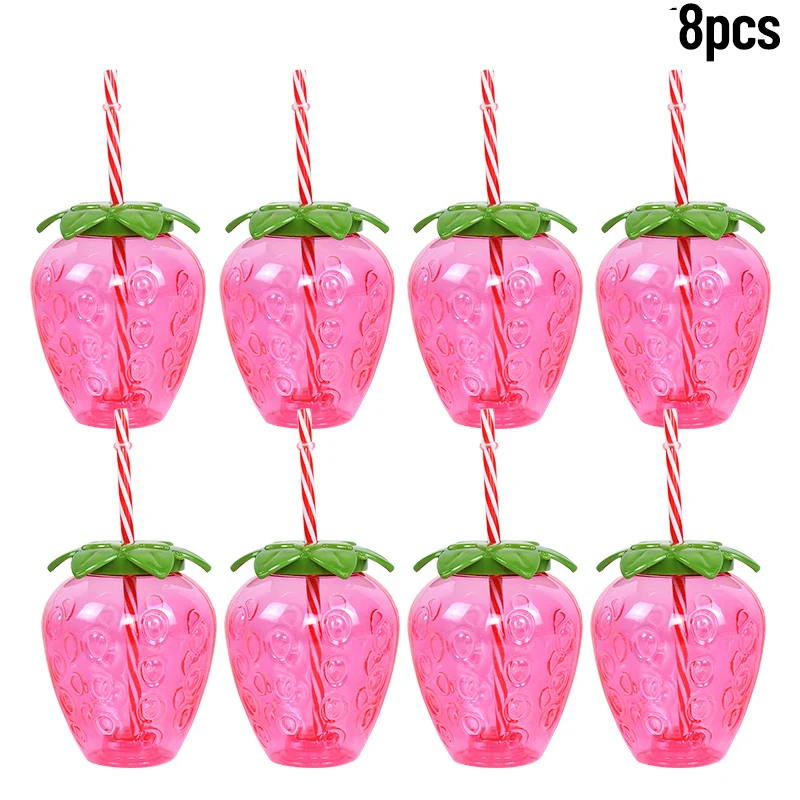 8 Stuks Plastic Ananas Bekers Met Stro Aardbei Drinkbeker Hawaiian Luau Party Decor Tropische Zomer Strand Verjaardag Benodigdheden