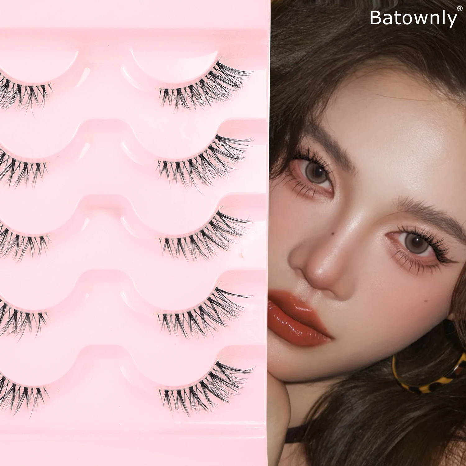 5 Pairs of Natural Simulation Half Eye False Eyelashes, Transparent Stem, V-shaped Cross Design, Curled and Extended Eyelashes