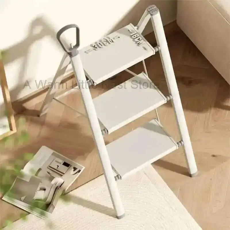 

Herringbone Aluminum Alloy Step Folding Ladder Home Ladder Safety Kitchen Step Stools with Armrest Multifunctional Small Stair Z