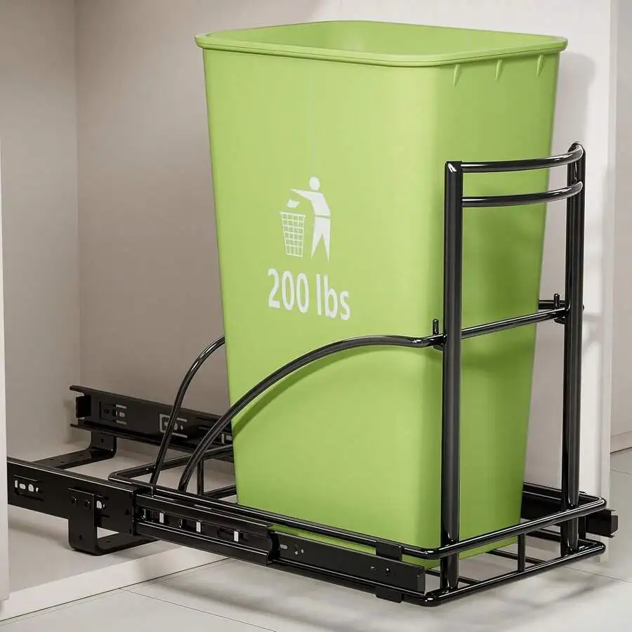 

Under Sink Pull Out Trash Can With Heavy Duty Slide, Fits 7-13 Gallon Bin, Quiet Close, Cabinet Mount